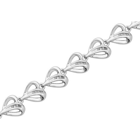 5/8 Carat T.W. Baguette Diamond Sterling Silver Heart Bracelet, 7