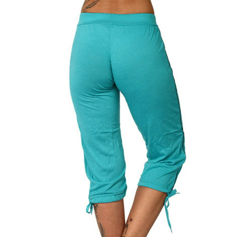 Capri Pants For Women,Sweatpants Women, Women's Summer High Waisted Solid  Color Matching Slim Fitting Yoga Gym Pants Green XL