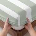 thumbnail image 3 of Queen Size Fitted Sheet Set - Sage Green Stripe 3 Piece Bedding Sets 16" Deep Pocket Fitted Sheet with 2 Pillowcases, Modern Simple Geometric White Striped Brushed Microfiber Hotel Luxury Bed Sheets, 3 of 9