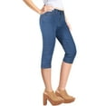 thumbnail image 3 of 2Luver, Women's, Stretchy 5 Pocket Skinny Rise Capri Ripped Dark Denim Jeans, Medium Denim, 13, 3 of 3