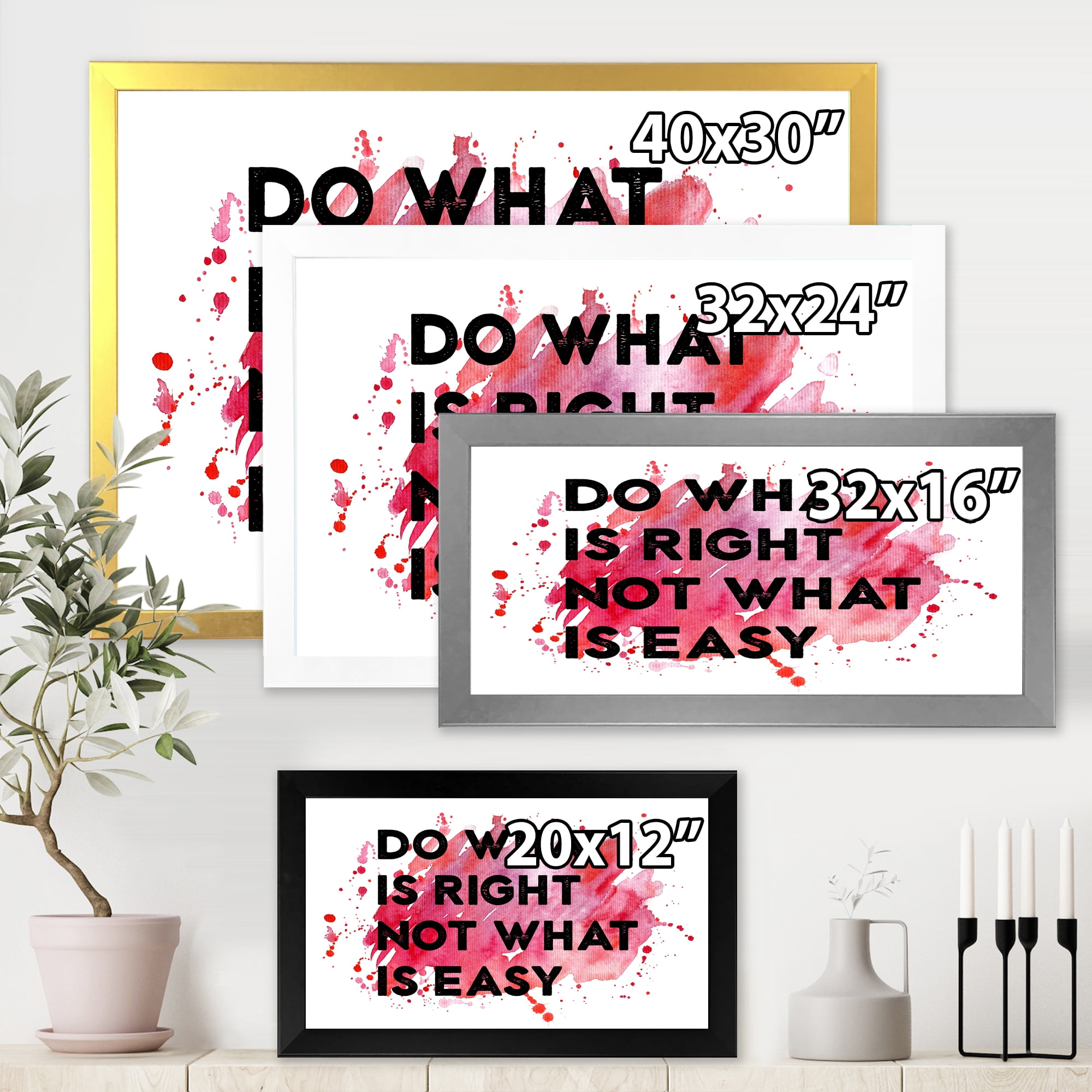Designart 'Do What Is Right Not What Is Easy On Red Background' Traditional Framed Art Print