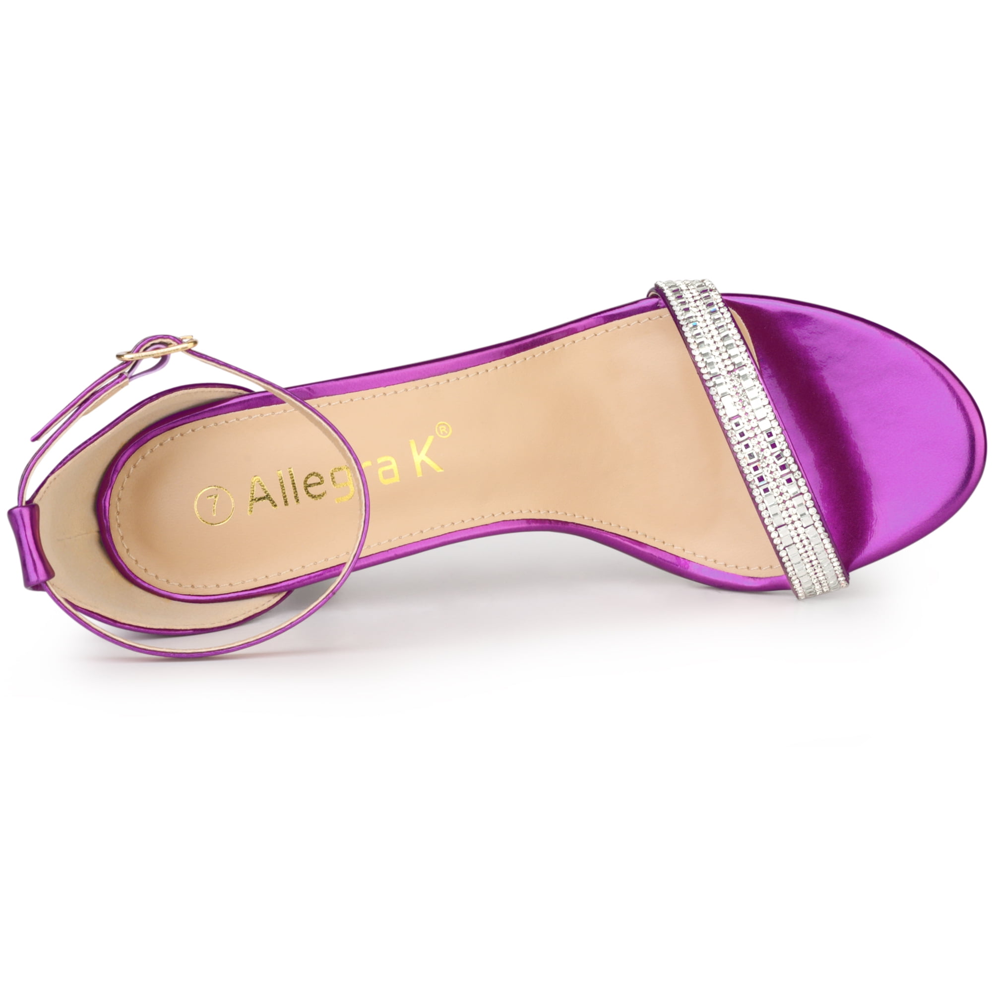 DARING DIVA Women's Stiletto Heels Rhinestone Ankle Strap Open Toe Sandals Purple 7.5