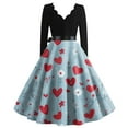 thumbnail image 3 of Valentines Day Dress Women V-Neck Long Sleeve A-Line Tie Bow Love Heart Printed Dresses Vintage Cosplay Party Dress Sky Blue 2XL, 3 of 3