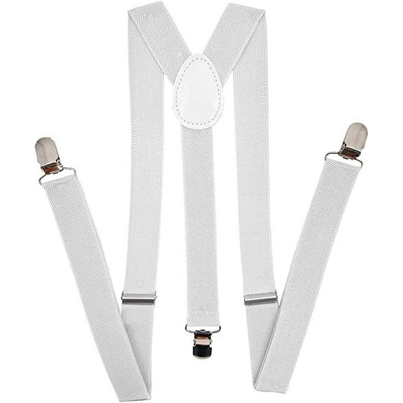 WHITE Mens Womens Adjustable Elastic Y Back Style Suspenders