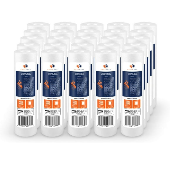 Aquaboon 25-Pack of 1 Micron 10" Sediment Water Filter Replacement Cartridge for Any Standard RO Unit | Whole House Sediment Filtration | Compatible with DuPont WFPFC5002, Pentek DGD series, RFC