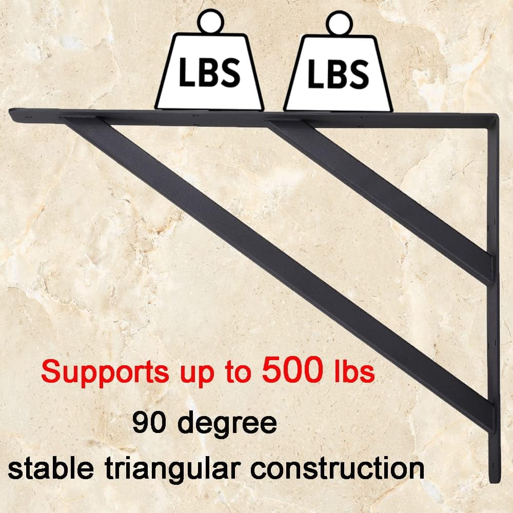 VANROUG 2Pcs Heavy Duty Shelf Bracket Countertop Support Brackets 16"x12" Wall Mounted Floating Shelf Bracket,Solid Fireplace Metal Brackets for Shelves for Tops Cabinetry Table Work Bench