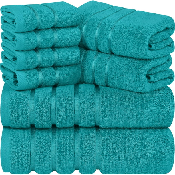 Utopia Towels Juego De Toallas De Lujo De 8 Piezas, 2 Toallas De Baño, 2 Toallas De Mano Y 4 Paños De Lavado, 600 G/M², 100% Algodón Hilado En Anillos, Toallas De Rayas De Viscosa Altamente Absorbente