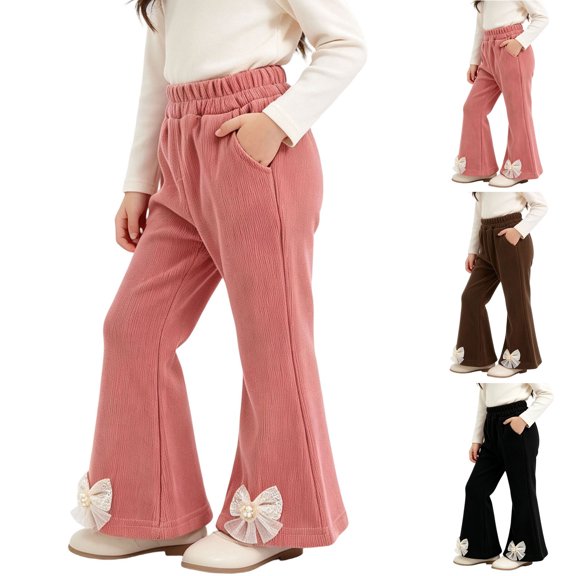 ZVAVZ Girls Corduroy Flare Pants Fall Winter Bell Bottoms Trousers with Pockets High Waisted Bell Bottoms Cute Pants Coffee 5-6Years