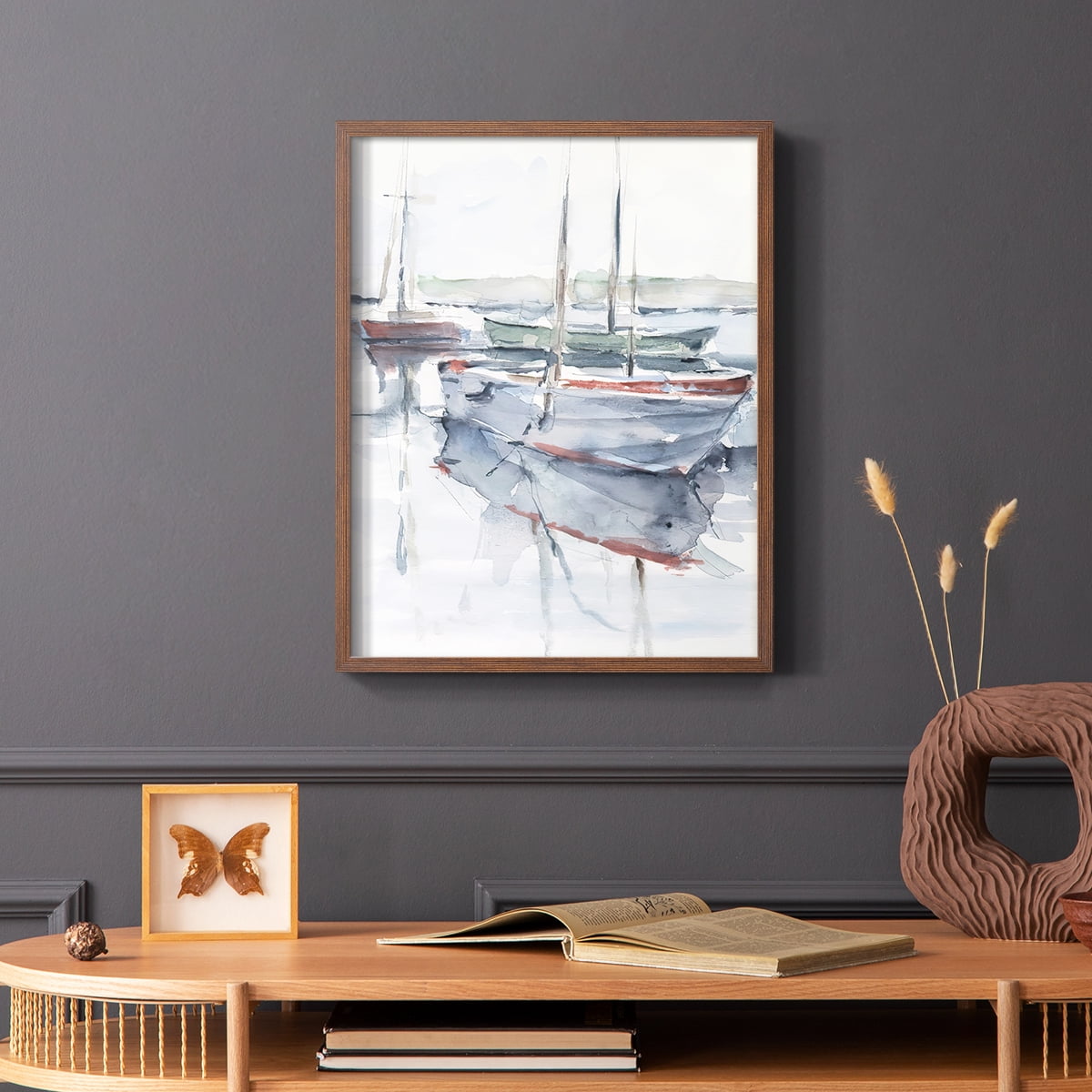 Watercolor Harbor Study I Framed Print in Brown Solid Wood 11 x 14 Framed Print
