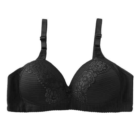 Ashirexll Bras for Women Adjustable Straps Non Steel Ring Style Printed Gathered Middle Button Breathable Underwear Daily Bra Black XXL