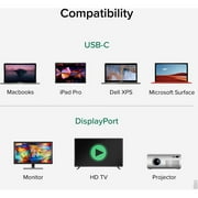 كابل USB C قابل للتوصيل إلى DisplayPort 6 أقدام ( 1.8 م ) ، حتى 4K عند 60 هرتز ، كابل USB C DisplayPort - متوافق مع Thunderbolt و USB-C - بدون سائق
