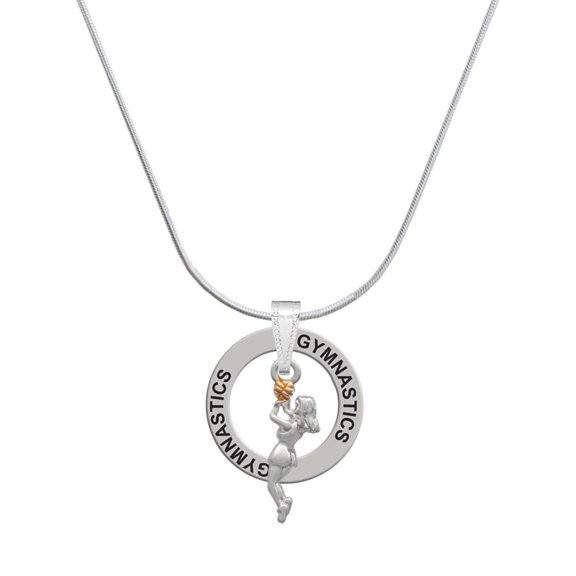 Delight Jewelry Silvertone Basketball Player Girl Gymnastics Ring Charm Necklace, 18"