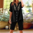 thumbnail image 2 of Travel Sets for Women 2 Piece V Neck Short Sleeve Button Down Shirt and Shorts Loungewear Casual Outfits, 2 of 7