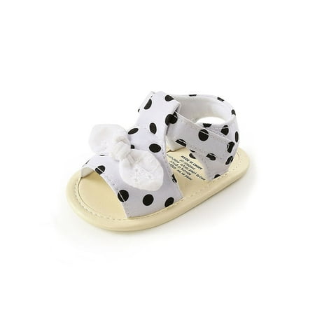 

Gomelly Infant Crib Shoes Soft Sole Sandals First Walkers Flat Sandal Non-Slip Princess Shoe Newborn Toddler Kids White Polka Dot Bow 6C