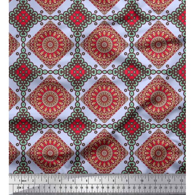 Soimoi Polyester Crepe Fabric Floral Mandala Fabric Prints by Yard 42 Inch Wide