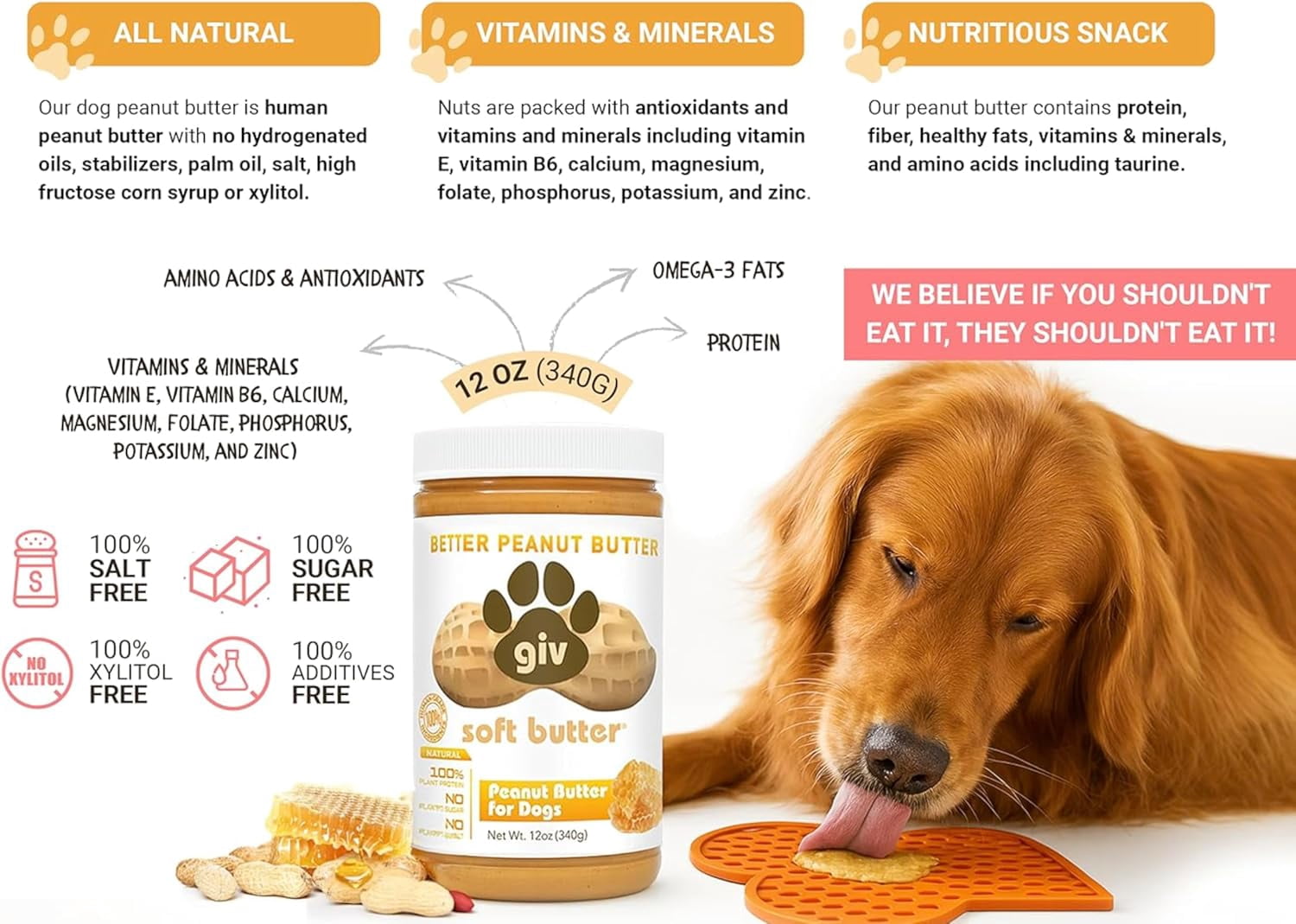 giv All Natural Peanut Butter for Dogs, 4oz Pouch, Pack of 9, Training Treat