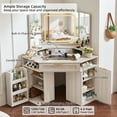 thumbnail image 3 of 46" Corner Vanity Desk with LED Lighted Mirror & Shelves & Charging Station,Makeup Vanity Set with Mirror, Black Makeup Table with Drawers, Grey, 3 of 8