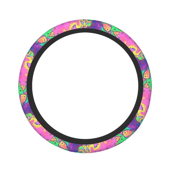 Picia Psychedelic Cartoon Frog Car Steering Wheel Cover, Non-Slip, Breathable, Universal 15 inch