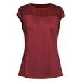 thumbnail image 3 of DYMADE Womens Summer Solid Color Short Sleeve Round Neck Lace Stichting Basic T-Shirts, 3 of 4