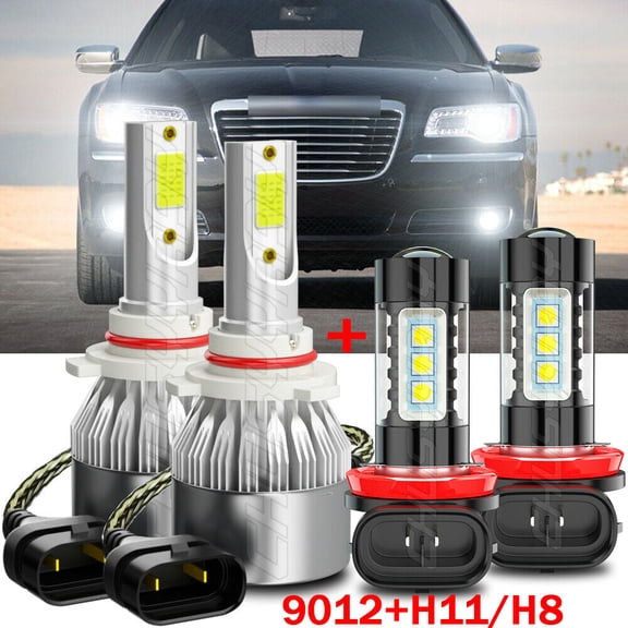 LED Headlight Fog Light Combo Bulbs Conversion Kit 4x 9012 & H11 6000K White Kit