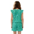 thumbnail image 2 of ZIATUBLES Green Mermaid Scale Print Girls Summer Playsuit Button Front One-Piece Short Jumpsuit Ruffle Trim Big Kids Casual Romper with Pockets for 9-10 Y, 2 of 6