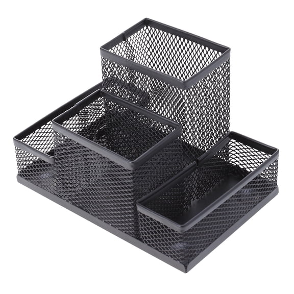 Raindrops Black Metal Mesh Pen Holder Desk Organizer with 4 Compartments for Office Pens, Pencils, and Stationery Storage