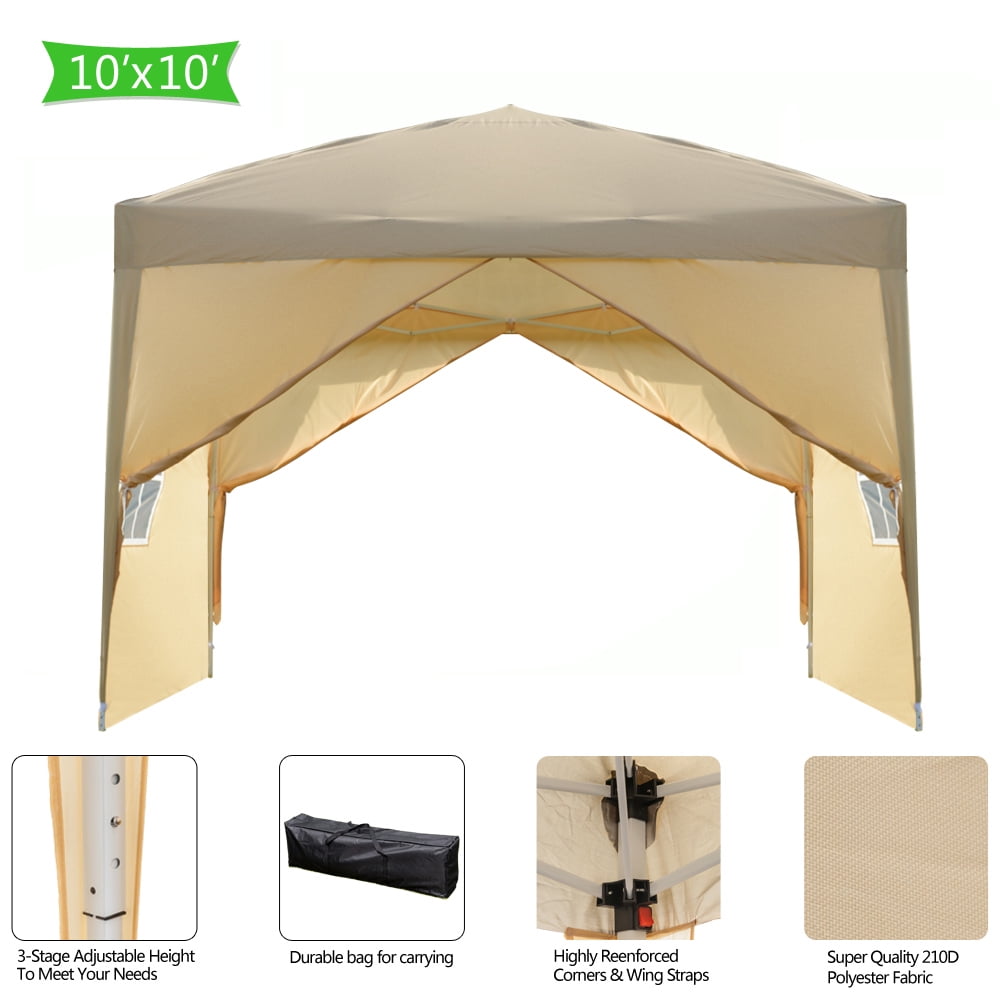 Kepooman 3 x 3m Pop-up Canopy Tent, Outdoor Canopy Folding Shelter with Two Doors & Two Windows, Khaki, Four Sides Kepooman 3 x 3m Pop-up Canopy Tent, Outdoor Canopy Folding Shelter with Two Doors & Two Windows, Khaki, Four Sides