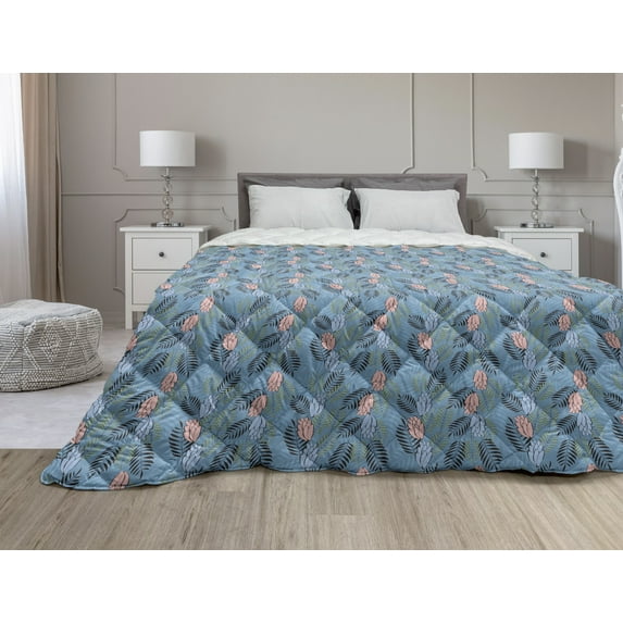 Underwater Down Alternative Comforter, Coral Reef Deep Ocean Jellyfish Starfish Exotic Marine Animals Sea, Microfiber Quilt for All Season, 5 Sizes, Dark Lavender Mint Green, by Ambesonne