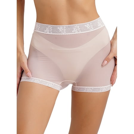 Alvivi Womens Boyshorts Underwear See-through Panties Ice Silk Seamless Boxer Briefs Hot Pants White One Size