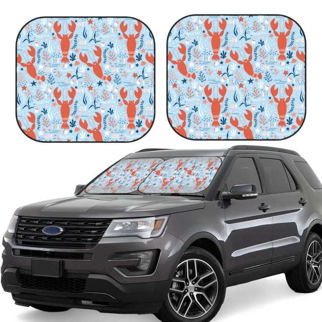 Fotbe Lobsters 2-Piece Car Windshield Sun Shade | Sun Blocker for Car Windshield | Foldable Automotive Interior Accessories for Sun Protection-Large