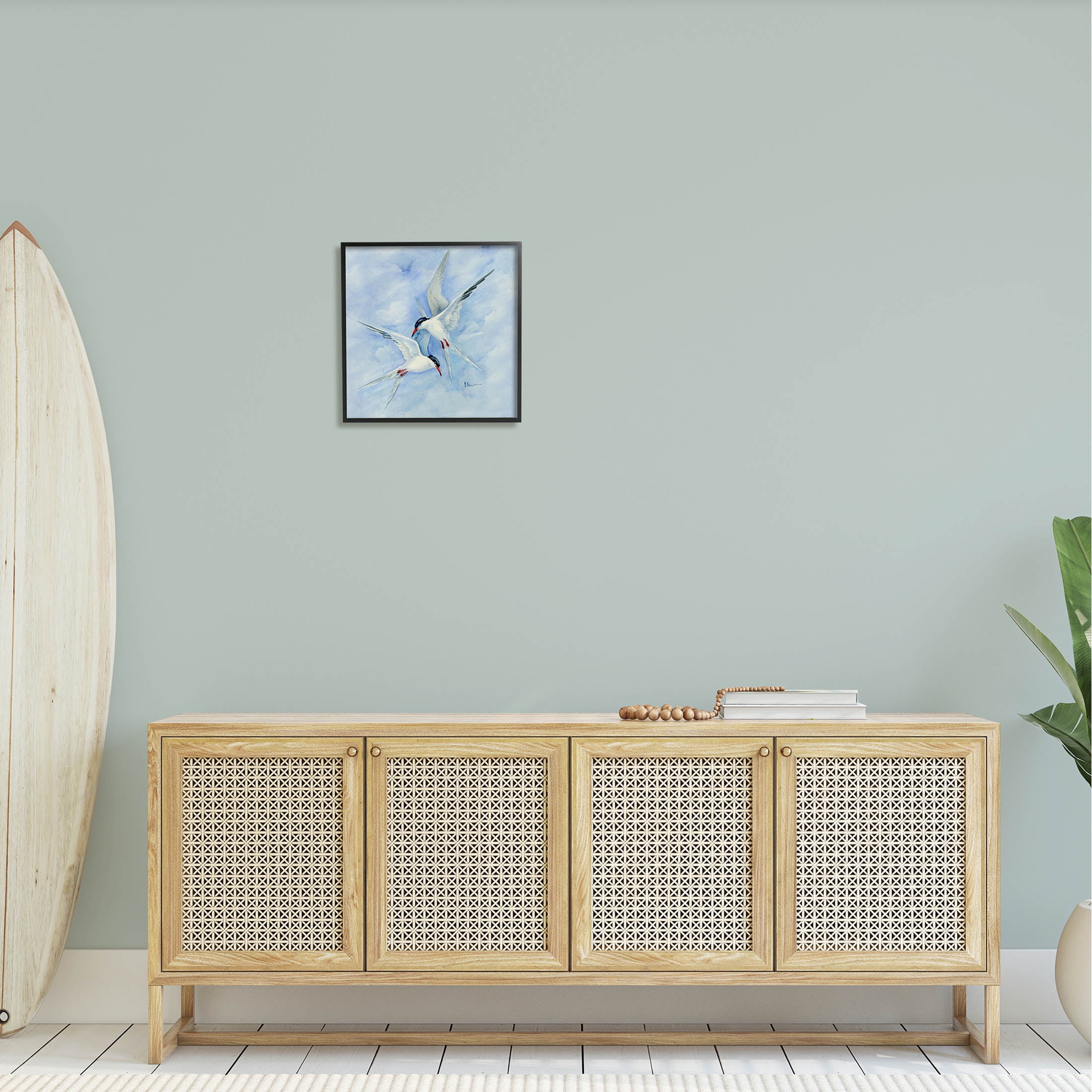 Two Birds Flying Sky Wildlife Animals & Insects Painting Black Framed Art Print Wall Art