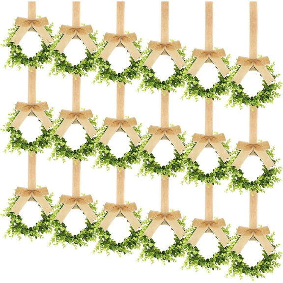 Peonyrain 6Pcs Christmas Faux Kitchen Cabinet Wreaths Mini Christmas Hanging Window Wreaths with Ribbon Buffalo Plaid Bow Artificial Greenery Farmhouse for Christmas Decoration