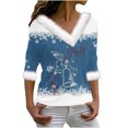 thumbnail image 2 of Jusqu'à 50 % de Réduction! Aqestyerly Hauts de Noël pour Femmes Liquidation Pull Imprimé Col en V Manches Longues, 2 of 3