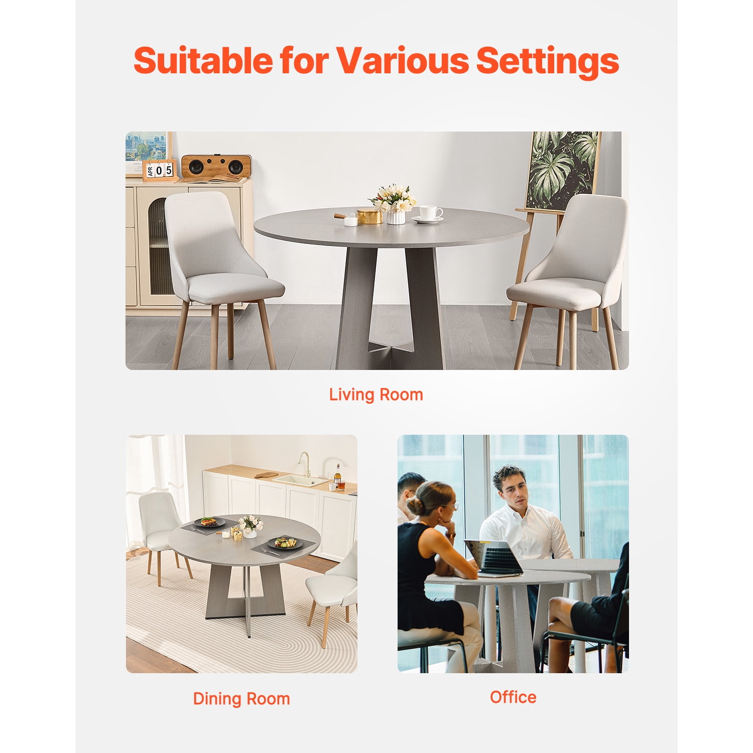 KFFKFF Circular Dining Table, 47-inch Timber Table for Two to Four Individuals, Countryside-Inspired Circular Mealtime Furnishing, Casual Tables with Robust Timber Supports