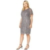 Adrianna Papell Plus Size Fully Beaded Cocktail Dress with Flutter Sleeves Moonscape