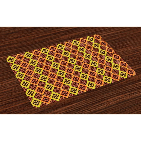 

Ethnic Placemats Set of 4 Warm Colored Rhombus Pattern Design from Mexican Peruvian Cultures Washable Fabric Place Mats for Dining Room Kitchen Table Decor Vermilion Yellow and Black by Ambesonne