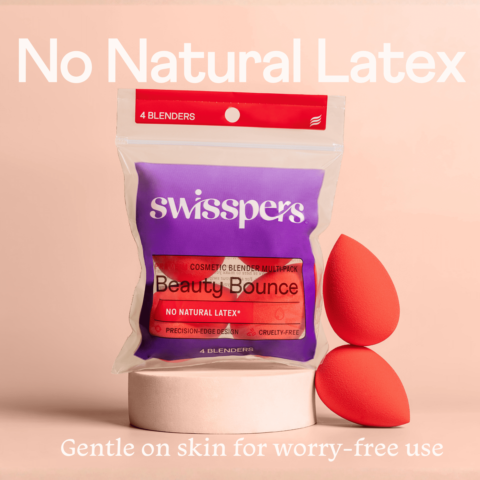 Swisspers Beauty Bounce Premium Cosmetic Multipack, No Natural Latex, Precision-Edge Design, Makeup Application & Blending, Cruelty-Free, 4 Count
