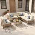 thumbnail image 7 of Ainfox 7-Piece Wicker Patio Furniture Set, 1000h UV-Resistant Rattan Sectional with 3.35" Thick Cushion & Tempered Glass Coffee Table, Beige for Porch/Backyard, 7 of 7