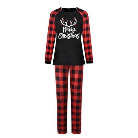 

Yuemengxuan Christmas Family O-neck Pajamas Set Deer Print Tops+Long Pants/Romper