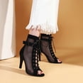 thumbnail image 4 of Sandalias de mujer de verano con punta abierta y tiras, tacón fino, tacón muy alto, hebilla de cinturón, botas de baile de jazz, 4 of 5