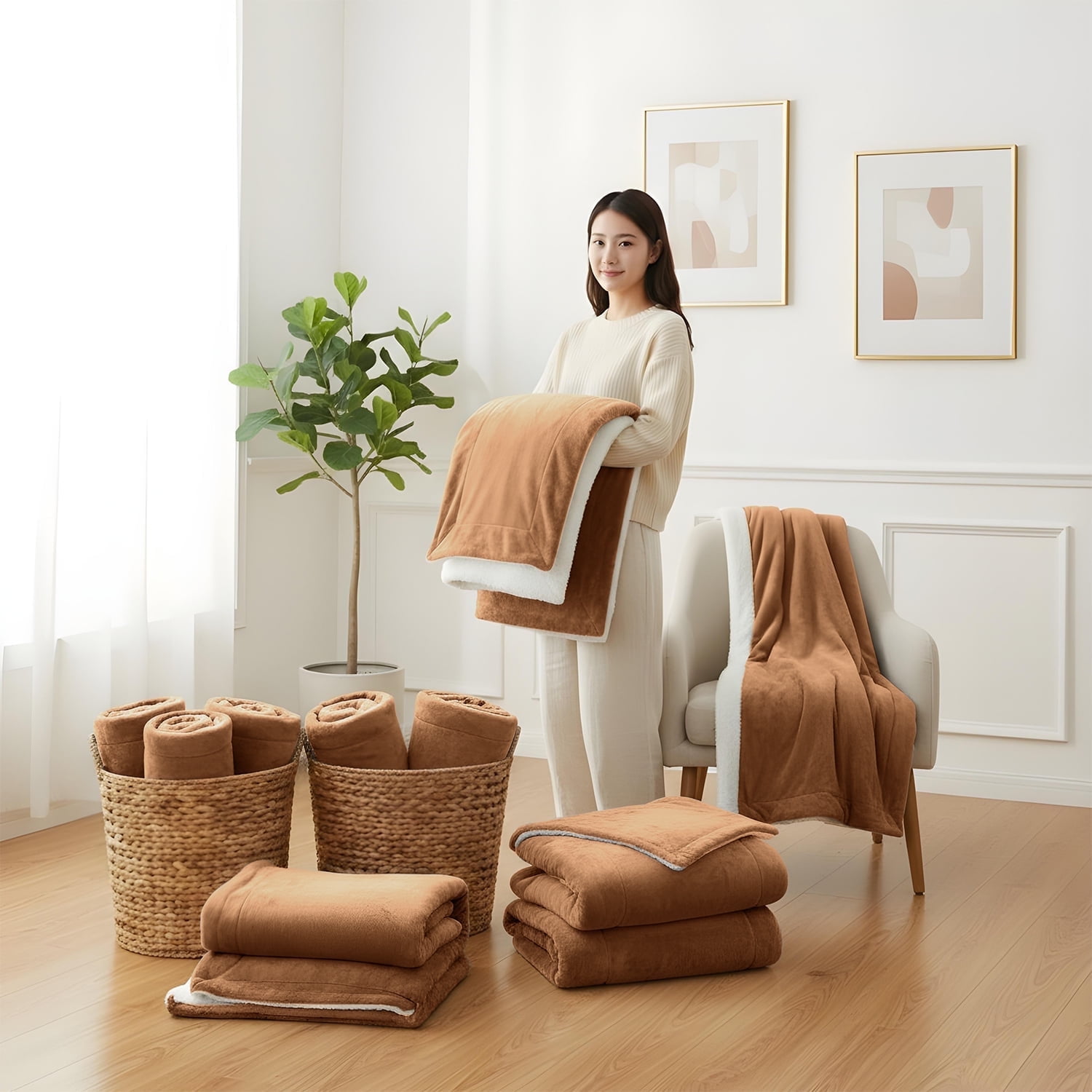 Moonlight20015 Wholesale Sherpa Fleece Throw Blankets 12-Packs Warm & Soft Plush Twin Size for Charity, Shelter, & Home Washable, Lightweight & Cozy Camel