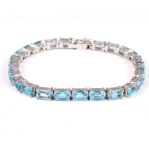 Sterling Silver Blue Topaz Bracelet Swiss Blue Topaz Tennis Bracelet Unisex Adults by Juhi Jewels