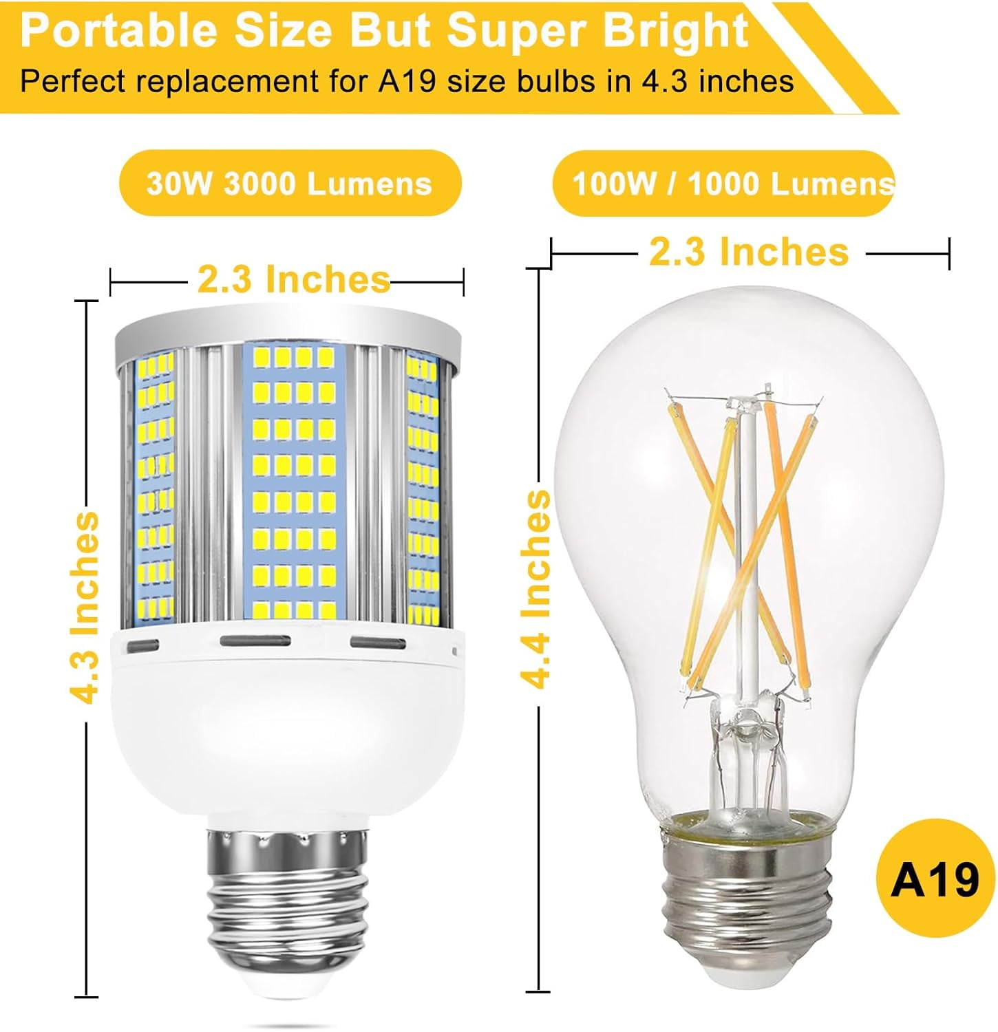 2 Pack 200W Equivalent Led Corn Light Bulb, 3000 Lumen 3000K Daylight White 30W LED Corn Lamp, E26/E27 Base LED Light Bulb for Home Garden Garage Backyard Street Office Household