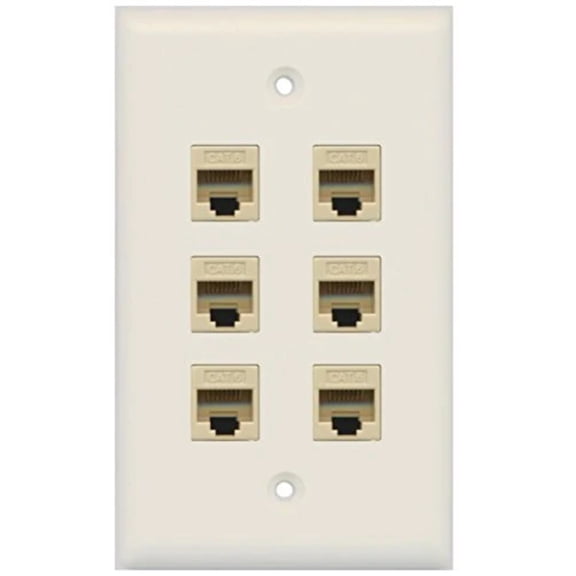 RiteAV - 6 Port Cat6 Female-Female Wall Plate - Light Almond