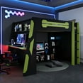 thumbnail image 2 of Euroco Full Size Loft Bed with Desk, Gaming Bed with RGB Light and Storage Selves, Green, 2 of 16