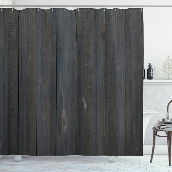 Dark Grey Shower Curtain, Wood Fence Texture Image Rough Rustic Weathered Surface Timber Oak Planks, Fabric Bathroom Set with Hooks, 69W X 70L Inches, Dark Grey Blue, by Ambesonne