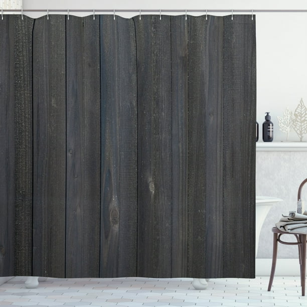 Dark Grey Shower Curtain, Wood Fence Texture Image Rough Rustic