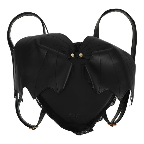 Mochila de cuero estilo murciélago para mujer, bolso escolar para niñas (negro)