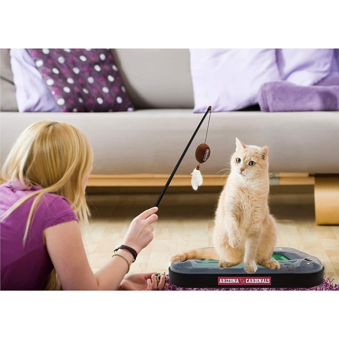 Pets First NFL Cat Scratcher Toy with Catnip Plush & Feather Cat Toy 6-in-1 Kitty Toy Arizona Cardinals