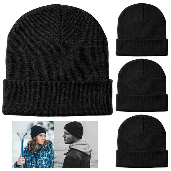 4 Knit Beanies Hat Thermal Warm Soft Fleece Ski Snow Skull Cap Slouchy Men Women